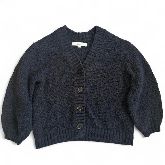 LOFT Women’s Black V-Neck Cardigan Sweater 
 3/4 Sleeves Size XS - Picture 4 of 6